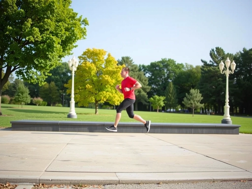 Dynamiczny obraz osoby joggingującej na zewnątrz, pełnej energii.